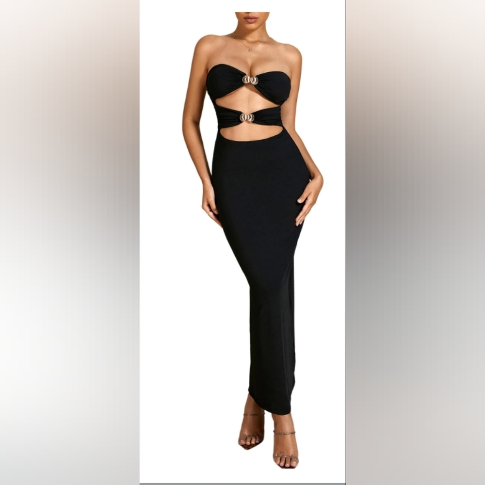 Black Cutout Strapless Maxi Dress